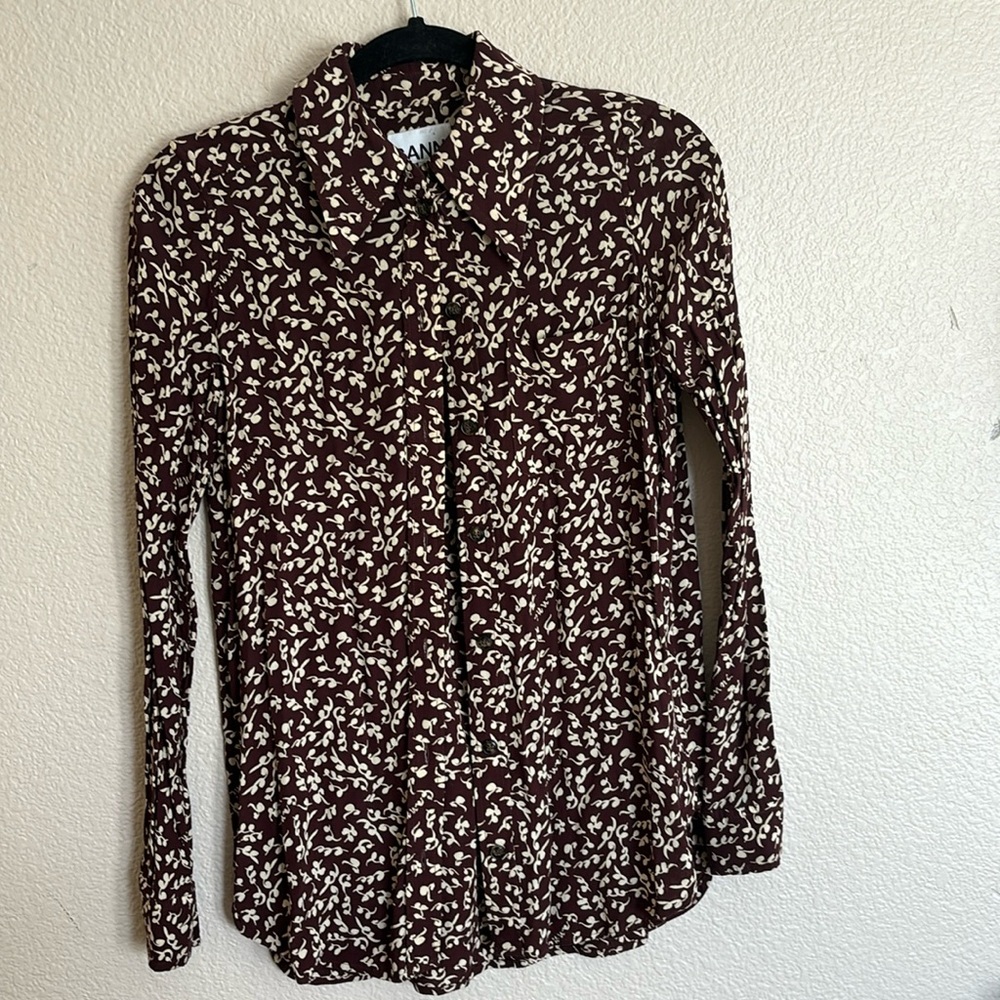 Ganni Chocolate Button Down Blouse - image 1